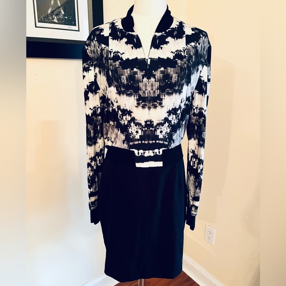 Black Halo Black and White Long Sleeve Dress - mordernwear.com